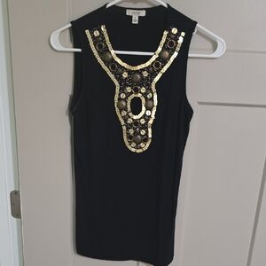 Cache Black and Gold Embellished Sleeveless Tank Top